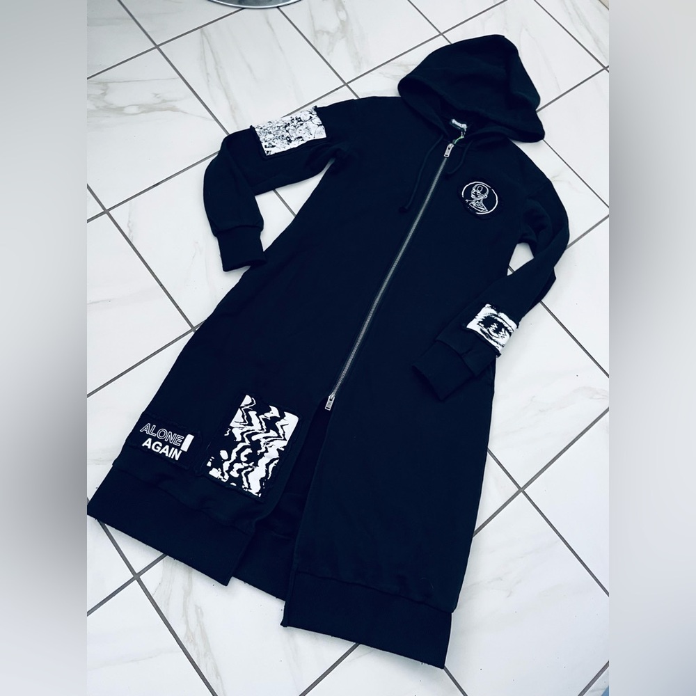 BNWT! Darker Waves Dolls Kill Oversized Black Hooded Longline Zip-Up Hoodie
